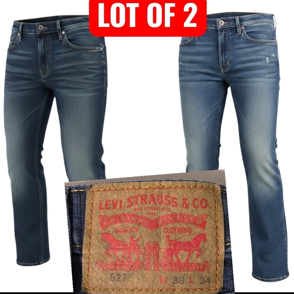 Levi's 527 Slim Bootcut Jeans Mens 38x34 Blue Denim LOT OF 2 Low Rise Stretch